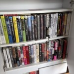 杉並区の出張買取でお譲りいただいた本棚の一部。陰謀論、精神世界、超常現象、漫画などの本が並んでいる様子。